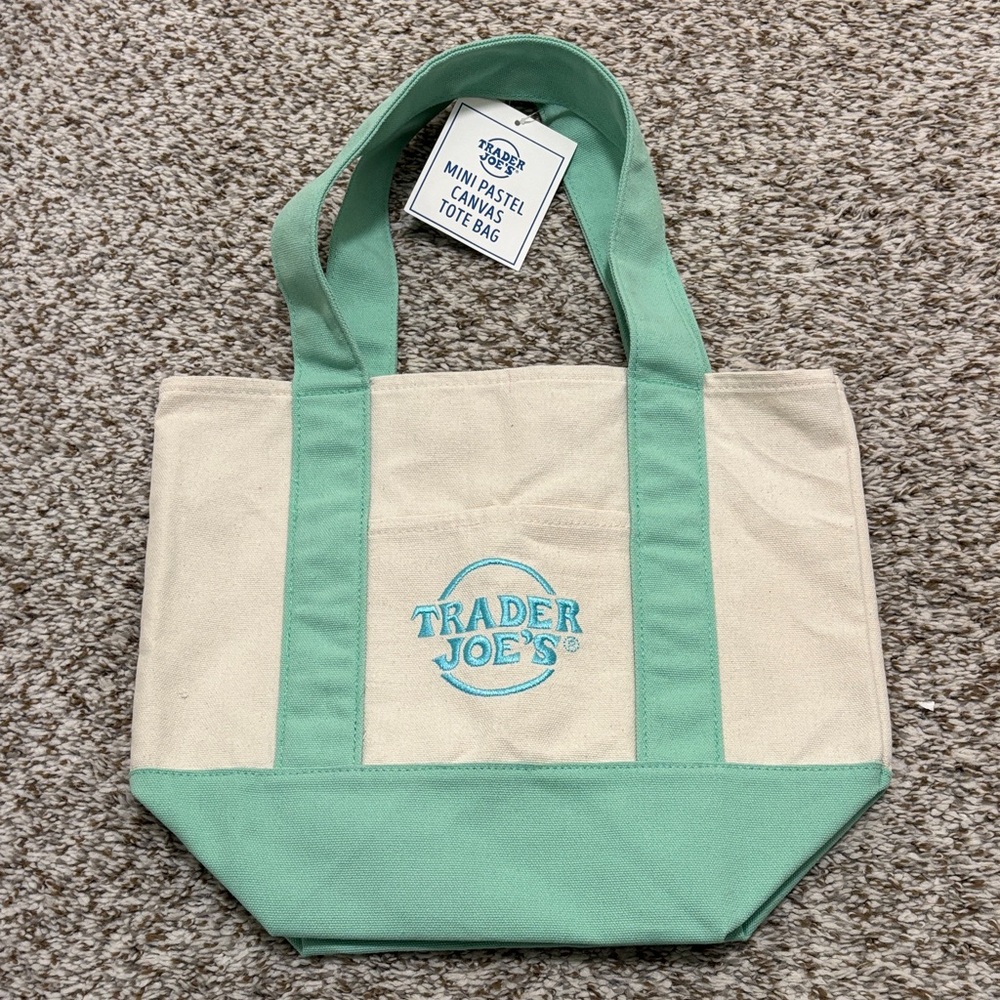 Trader Joe's MINI Pastel Mint Green Canvas Tote Bag NWT